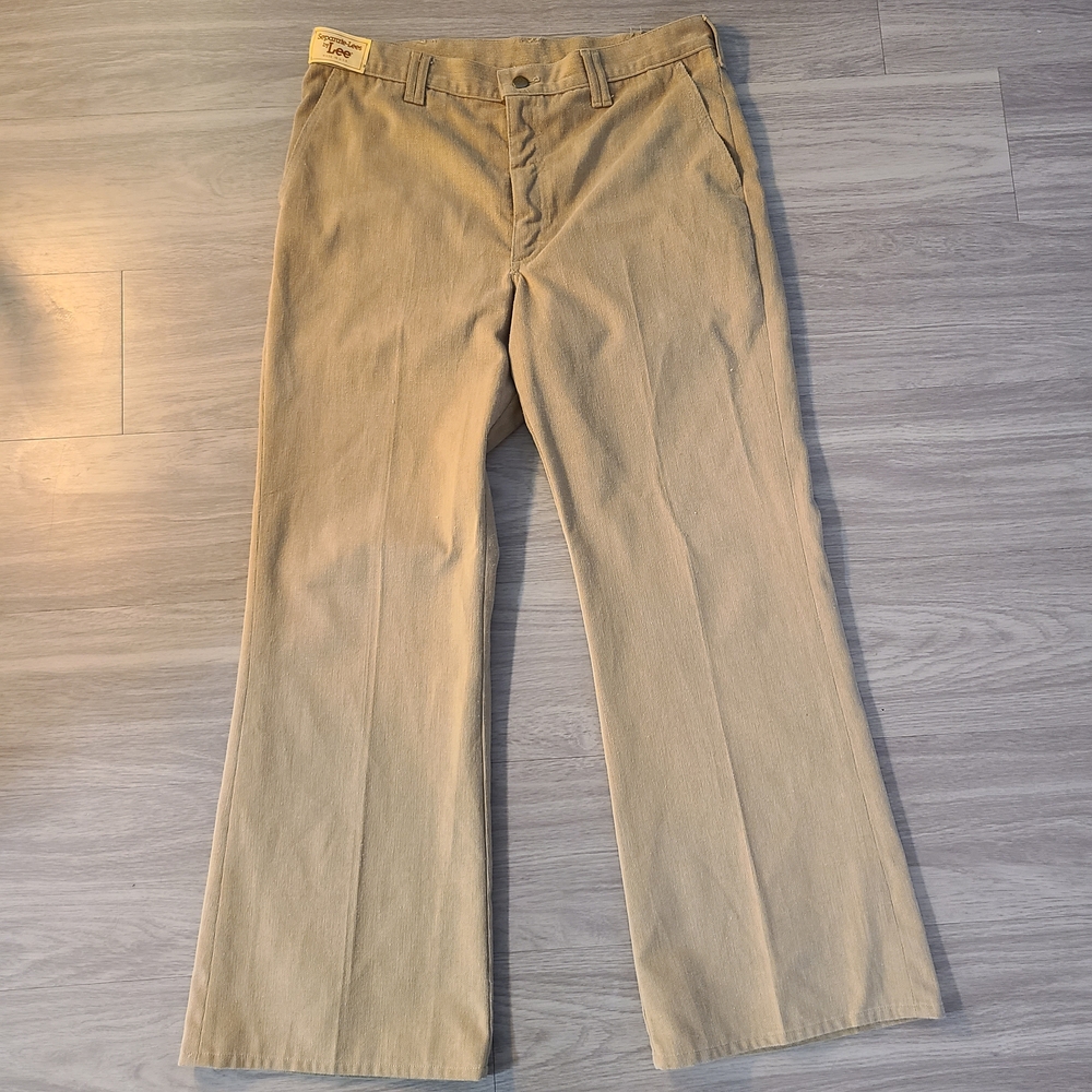 VTG 1970s Seperate-Lees Lee Mens 36x29 Beige Trouser Pant Flared Micro-Corduroy